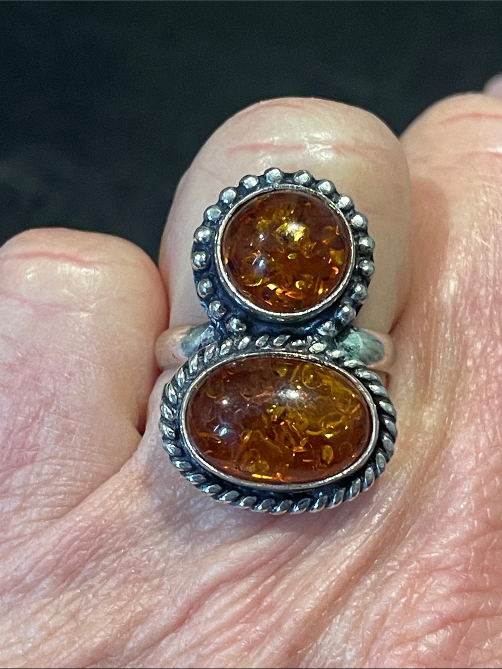NWT Baltic Amber Detailed Setting Silver tone Ring size 7